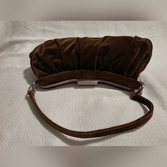Antonio Melani Brown Velvet Pleated Frame Shoulder Bag - Picture 4 of 12